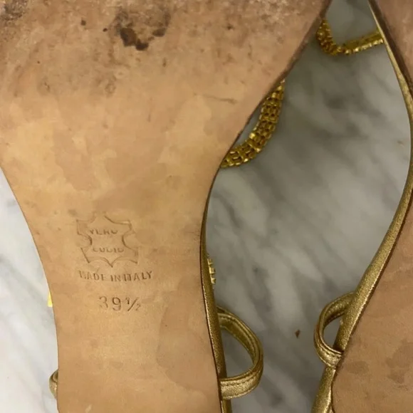 Manolo Blahnik Gold Heels Krystals Open Toe Sandal size EUR 39.5 - Picture 3 of 4